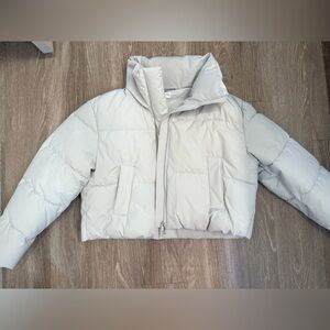 Mango Light Gray Cropped Puffer Jacket - Women's